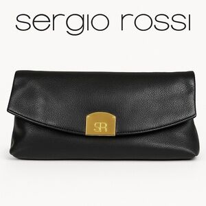 Sergio Rossi Leather Clutch Bag Black 🇮🇹  Made in Italy.
